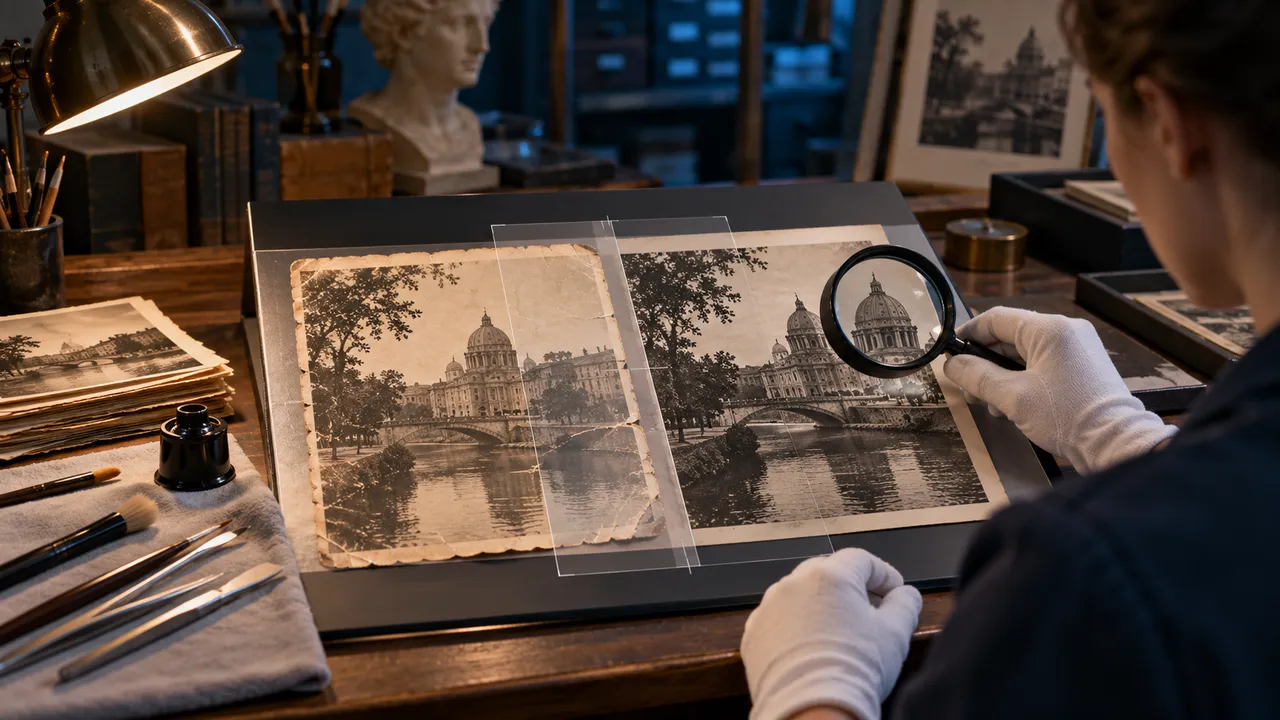 Редакционная иллюстрация к материалу «ИИ для сравнения архивных фотографий: что действительно изменилось в кадре»